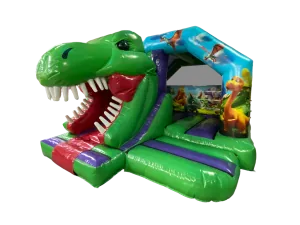 Dmuchany zestaw Dino 3D 15 × 12 stóp ze zjeżdżalnią z przodu i ruchomą głową