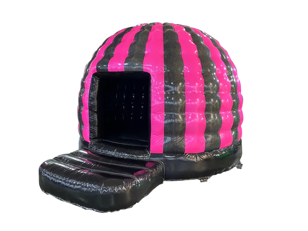 Dmuchana mini kopuła Disco z brokatem 4,8 × 3,8 m, fuksjowo-czarna, wersja Disco Ready — zdjęcie 4 z 6