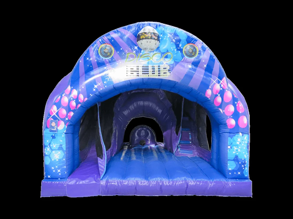 Dmuchaniec kombi Disco z wewnętrzną zjeżdżalnią 4,8 × 4,35 m, fioletowo-niebieski, wersja Disco Ready — zdjęcie 1 z 1