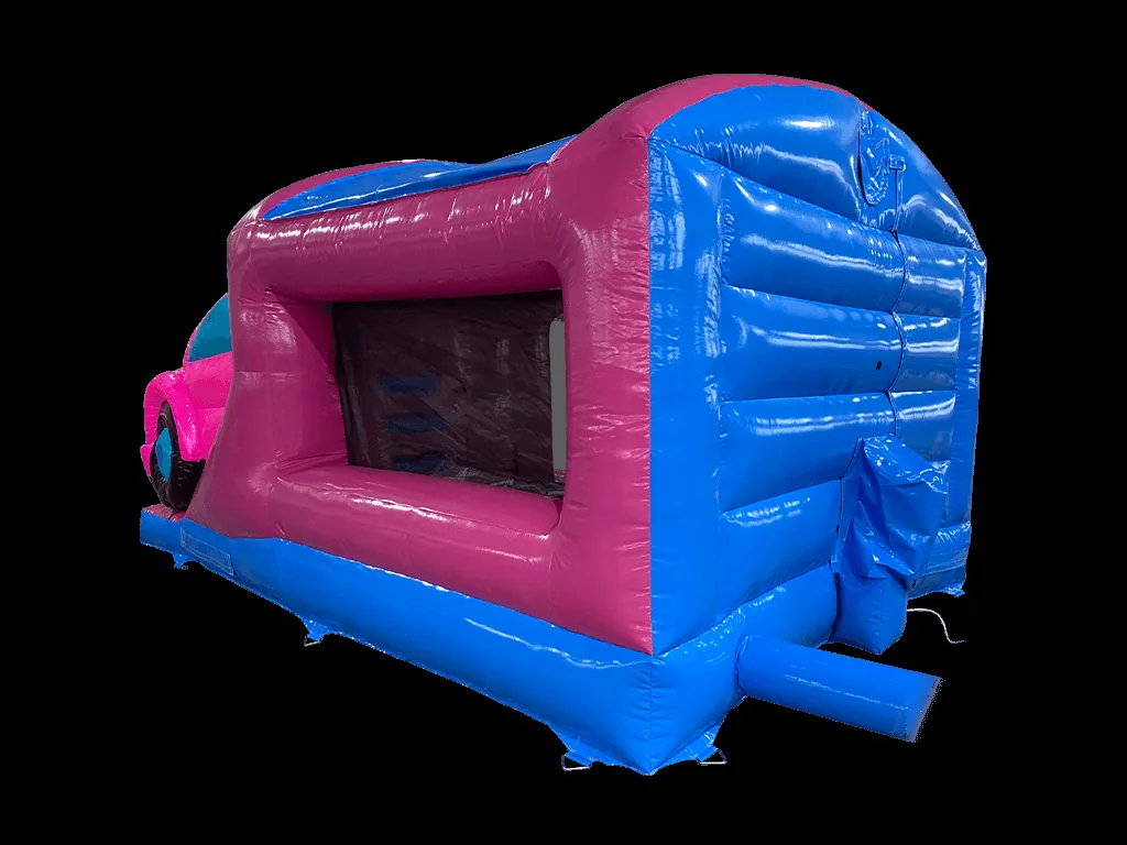 Dmuchaniec kombi 3D Dream Car ze zjeżdżalnią z przodu 5,6 × 3,85 m, różowo-niebieski, wersja Disco Ready — zdjęcie 3 z 6