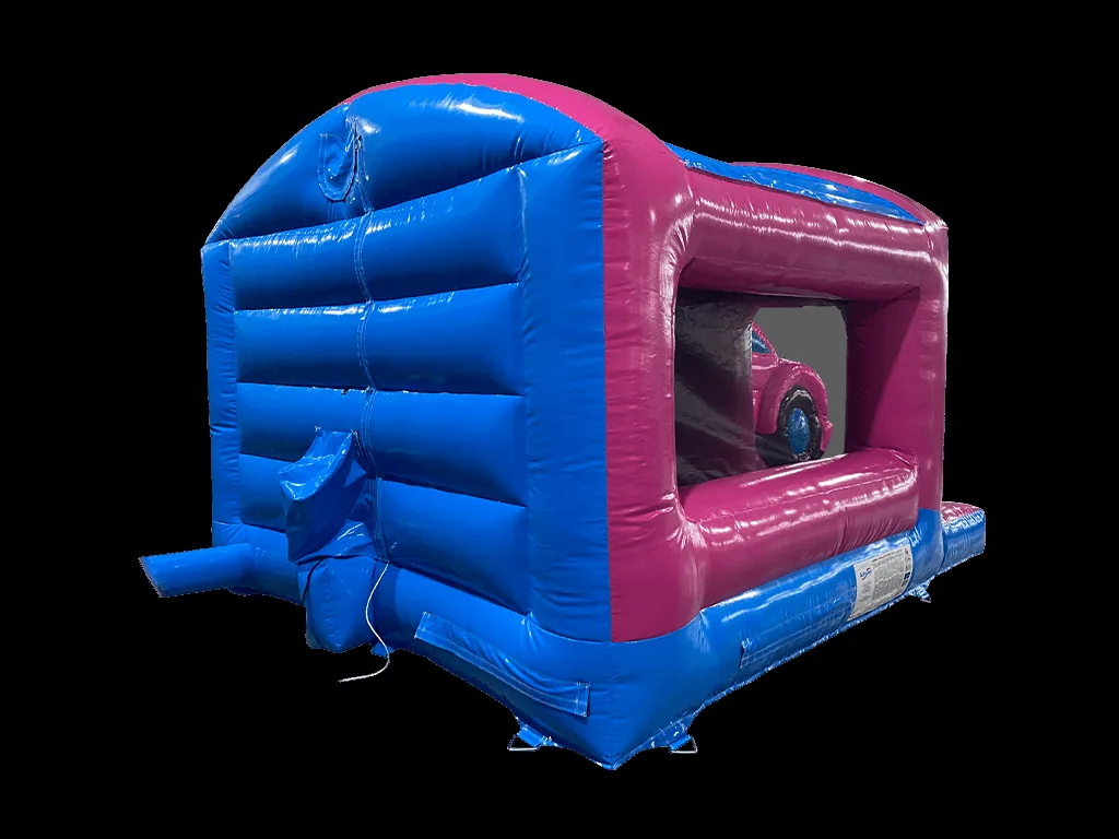 Dmuchaniec kombi 3D Dream Car ze zjeżdżalnią z przodu 5,6 × 3,85 m, różowo-niebieski, wersja Disco Ready — zdjęcie 5 z 6