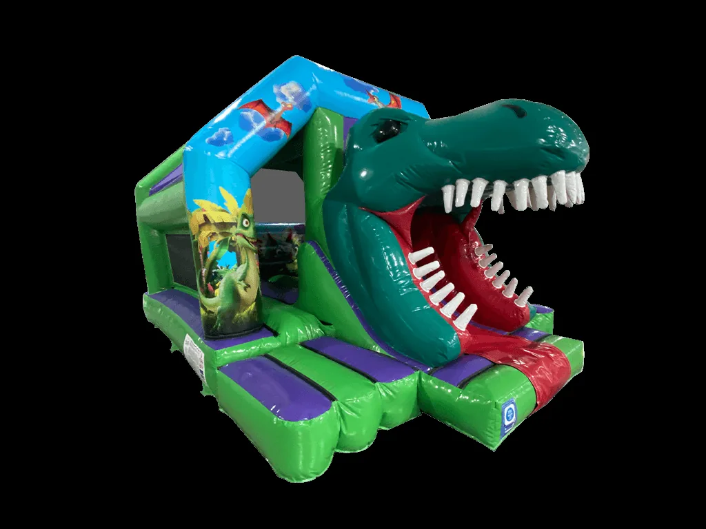 Dmuchaniec kombi 3D Dinozaur ze zjeżdżalnią z przodu 6 × 4 m — zdjęcie 3 z 6
