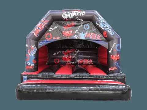 Dmuchaniec rama A Graffiti z daszkiem 4,65 × 4,7 m, czarno-czerwony, wersja Disco Ready