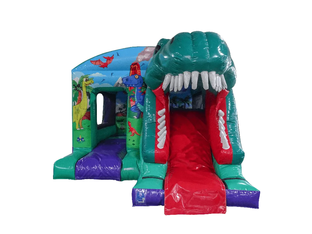 Dmuchaniec kombi 3D Dinozaur ze zjeżdżalnią z przodu 5,5 × 3,9 m — zdjęcie 1 z 5