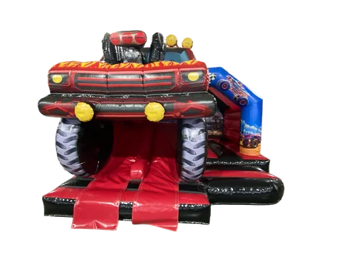 Dmuchaniec kombi 3D Monster Truck z podwójną zjeżdżalnią z przodu 4,9 × 4,4 m