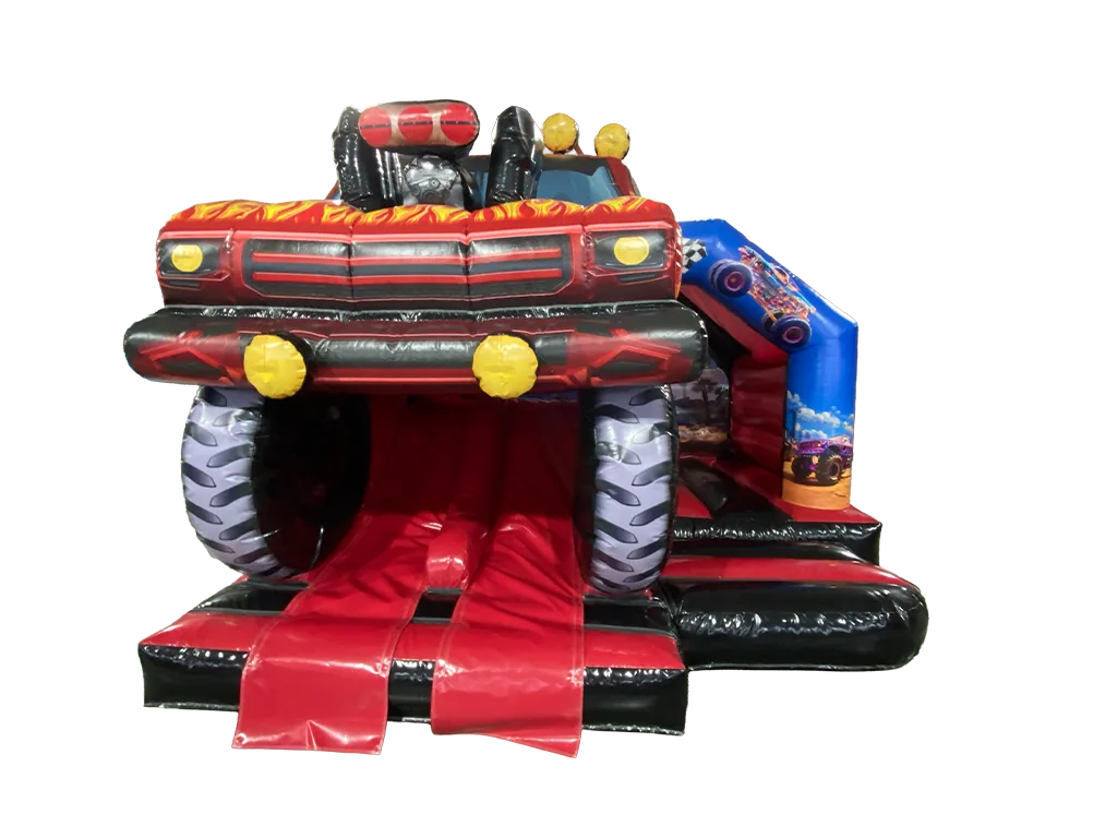 Dmuchaniec kombi 3D Monster Truck z podwójną zjeżdżalnią z przodu 4,9 × 4,4 m — zdjęcie 1 z 6