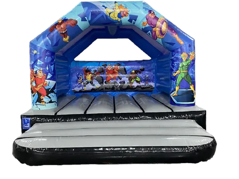 Dmuchaniec rama A Superbohater 3,9 × 3,7 m, niebiesko-szary