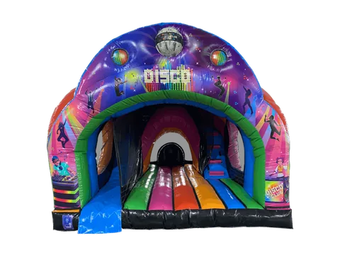 Dmuchaniec kombi Disco z wewnętrzną zjeżdżalnią 4,8 × 4,35 m, wielokolorowy, wersja Disco Ready