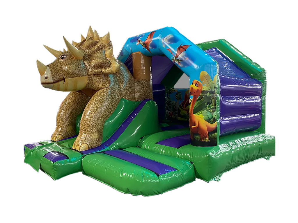 Dmuchaniec kombi 3D Triceratops ze zjeżdżalnią z przodu 4,5 × 3,75 m — zdjęcie 1 z 6