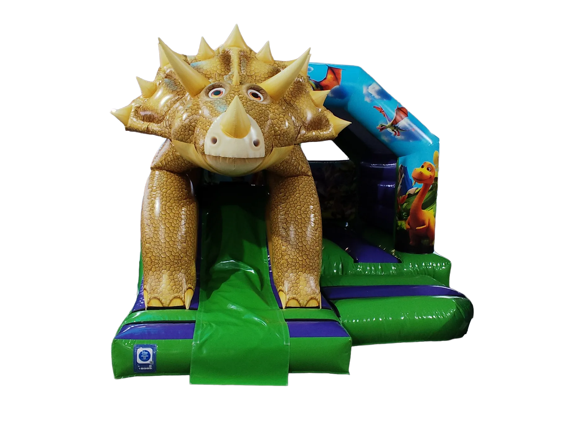 Dmuchaniec kombi 3D Triceratops ze zjeżdżalnią z przodu 4,5 × 3,75 m — zdjęcie 2 z 6