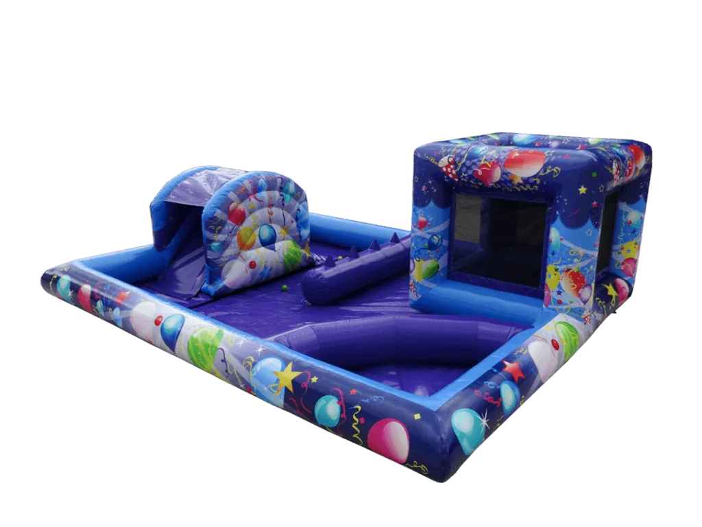 Mini strefa zabaw Party dla maluchów 4 × 5 m, fioletowo-niebieska — zdjęcie 1 z 4