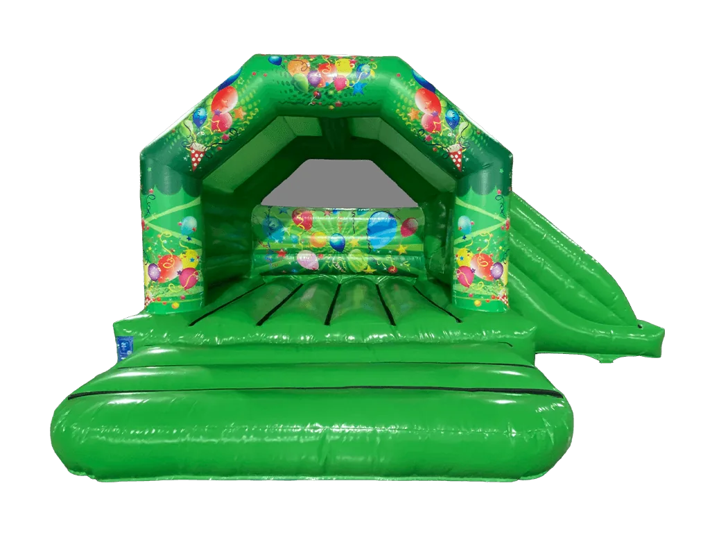 Dmuchaniec kombi Party ze zjeżdżalnią z boku 3,9 × 5,45 m, zielony — zdjęcie 1 z 6
