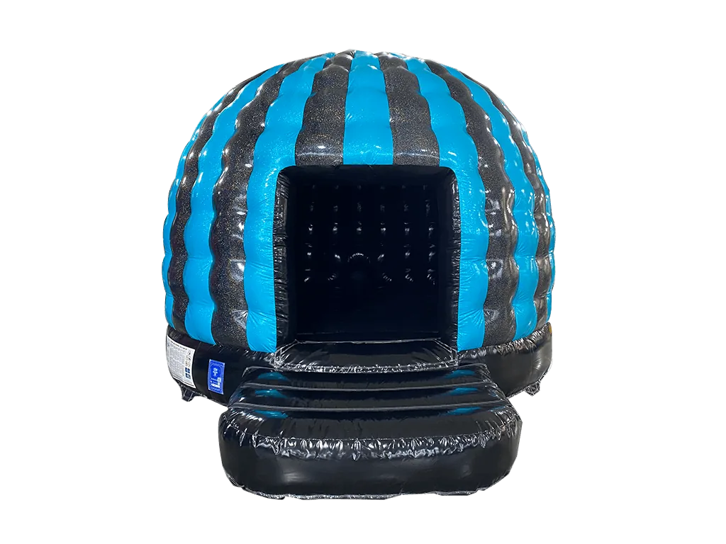 Dmuchana mini kopuła Disco z brokatem 4,8 × 3,8 m, fioletowo-błękitno-różowa, wersja Disco Ready — zdjęcie 8 z 19