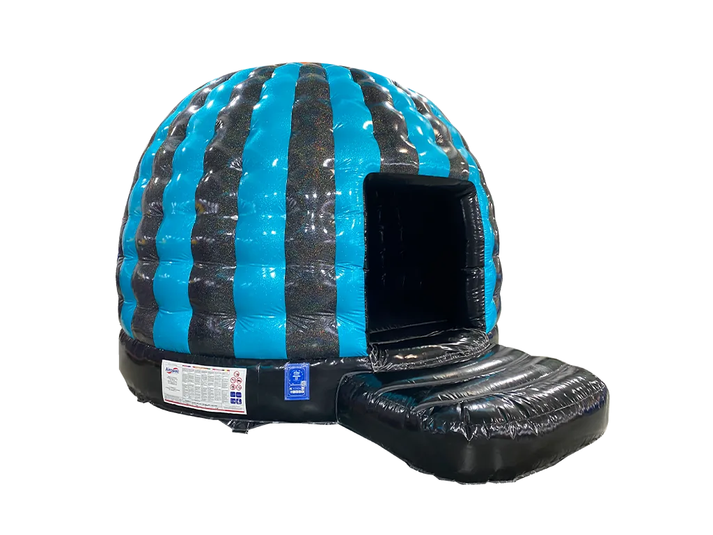 Dmuchana mini kopuła Disco z brokatem 4,8 × 3,8 m, fioletowo-błękitno-różowa, wersja Disco Ready — zdjęcie 12 z 19
