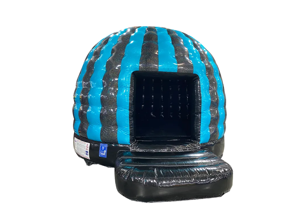 Dmuchana mini kopuła Disco z brokatem 4,8 × 3,8 m, fioletowo-błękitno-różowa, wersja Disco Ready — zdjęcie 13 z 19