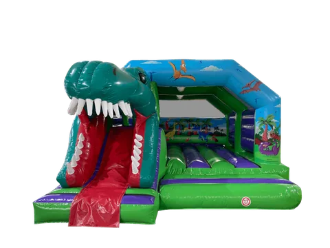 Dmuchaniec kombi 3D Dinozaur ze zjeżdżalnią z przodu 6 × 5 m