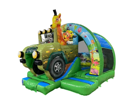Dmuchaniec kombi 3D Safari z zakrzywioną zjeżdżalnią z przodu 4,8 × 4,5 m