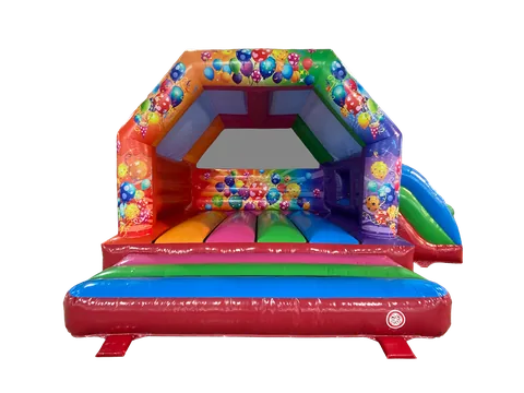 Dmuchaniec kombi Party z boczną zjeżdżalnią 4,6 × 6,1 m, wielokolorowy