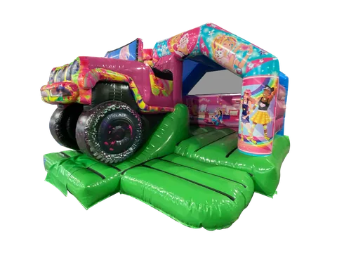 Dmuchaniec kombi 3D Terenówka 4×4 ze zjeżdżalnią z przodu 4,6 × 3,8 m, różowy